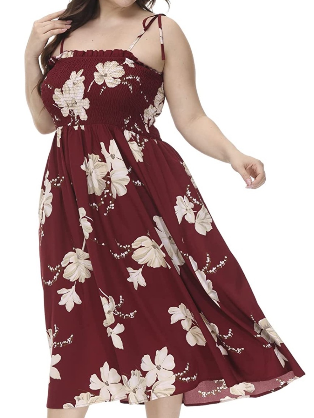 Women’s plus size Red Floral Smocked Midi summer Dress